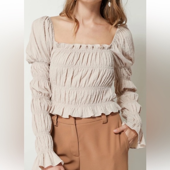 LINE & DOT ANTHROPOLOGIE SMOCKED BOHO PEASANT ON/OFF SHOULDER TOP BLOUSE SZ S-M - Picture 1 of 12